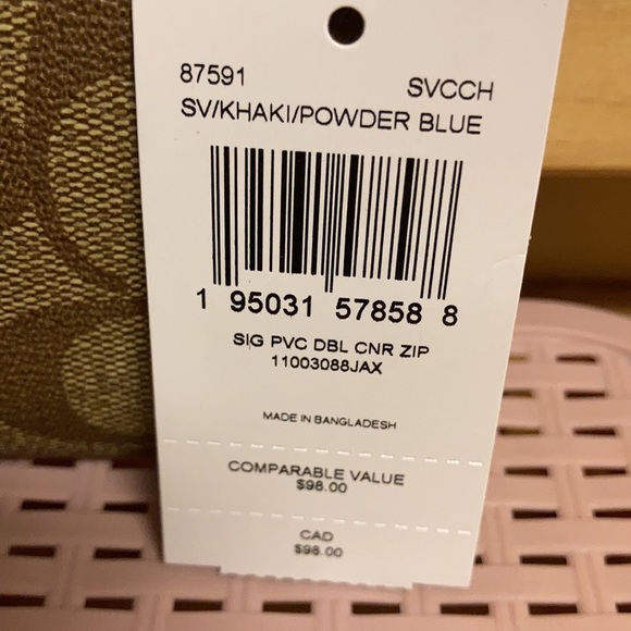 Coach double wristlet sig canvas silver/kahaki powder blue. NWT - Picture 2 of 8